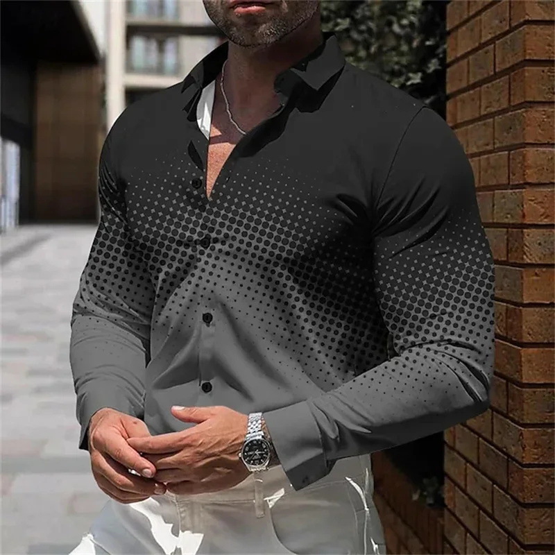 Diseño de hombre estilo degradado 2024 otoño suelto casual manga larga solapa botón camisa MB12