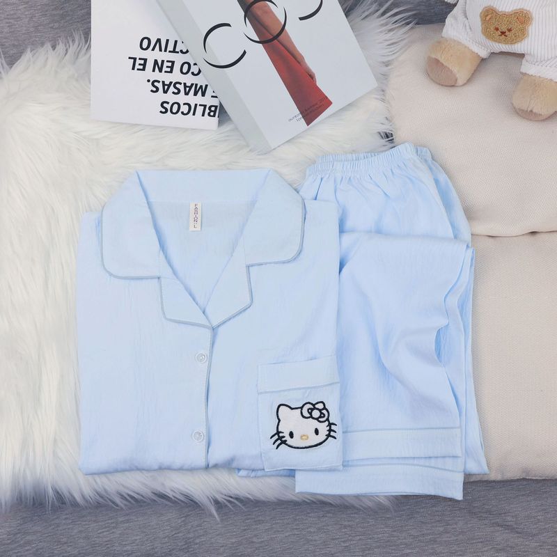 Black Kt Cat Pajamas for Women, Cloud Cotton Long-Sleeved Pants Two-Piece Set, Cartoon Cute Student Casual Home Wear
