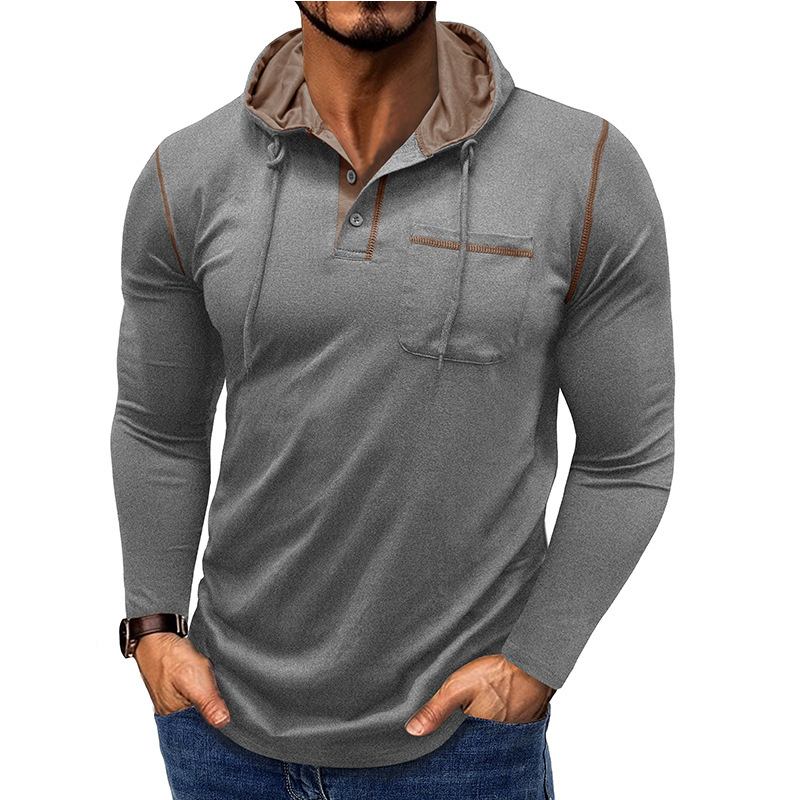 2025 外国貿易クロスボーダーメンズ長袖 Tシャツアマゾンヨーロッパとアメリカのメンズフード付きヘンリーシャツ秋と冬のアウトドアトップ|undefined