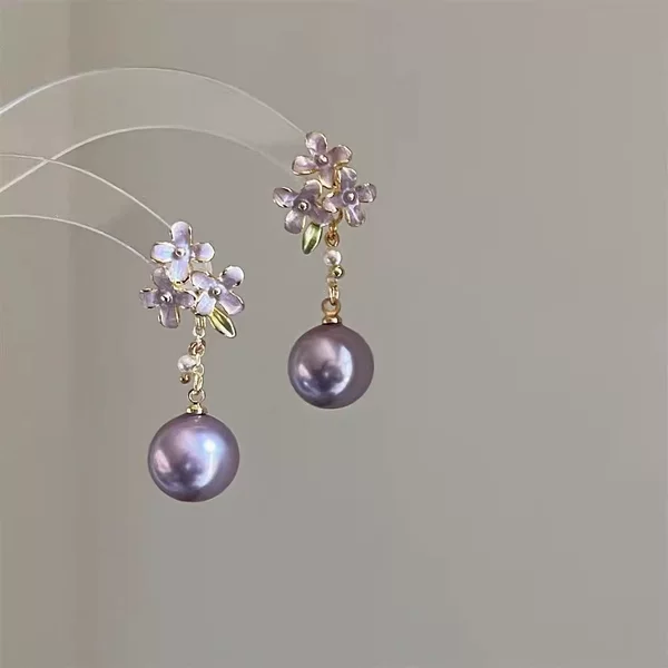 Niche Fashion Light Luxury Purple Osmanthus Flower Pearl Earrings Exquisite Versatile Super Shiny High-End Stud Earrings for Women