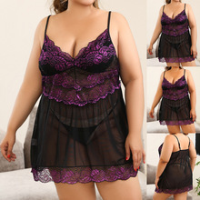 亚马逊欧美情趣大码性感蕾丝花边不规则下摆睡衣裙（不含丁字裤）