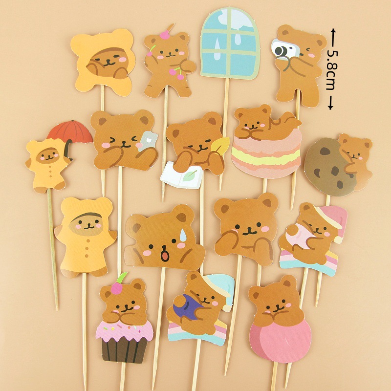 Ins pastel de cumpleaños decoración de cartón de dibujos animados en línea de cerámica suave osos adornos de vela globo postre mesa de inserción