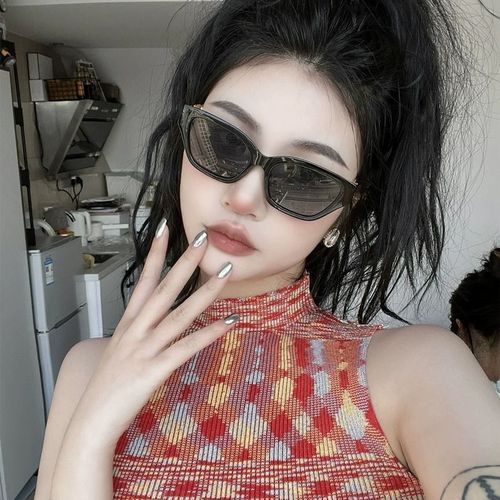 Big Brand Matte Black 2024 New Women's Face-Framing Cat-Eye UV-Blocking Sunglasses for Women, Cross-Border Exports, Best-Selling