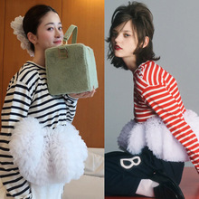 跨境外贸日系乐天2025秋上新个性黑白条纹褶皱网纱裙摆长袖T恤衫