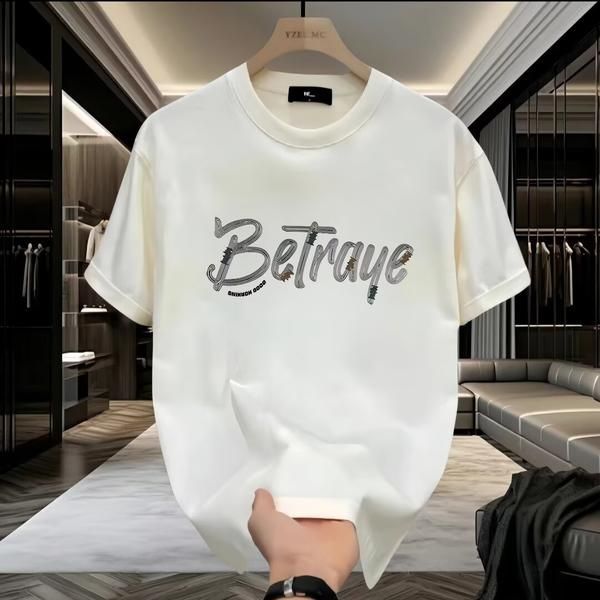Men's Clothing Men's Summer Heavyweight Cotton T-Shirt Short Sleeved Print Design High Street Style Loose Fit Trendy Fashion Top For Brand_voghion.com