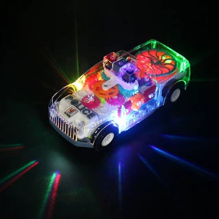 抖音同款电动透明齿轮警察车万向灯光音乐小汽车儿童玩具批发地摊
