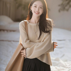 净色长袖针织打底衫女秋冬季套头针织衫2025新款百搭减龄气质上衣