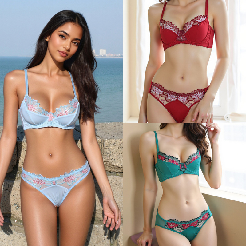 Small Size mm Foreign Trade Lingerie Three-Piece Set Sexy Transparent Lace Sexy Lingerie Set 8574