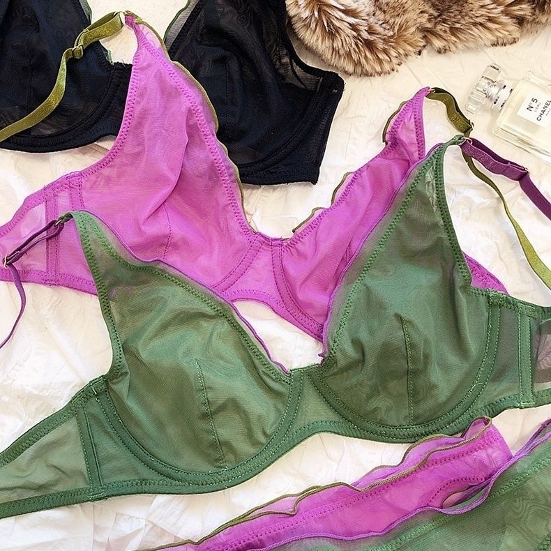 French-style summer ultra-thin mesh lingerie, sexy bra that makes large breasts look smaller and prevents sagging, plus-size bra set, brassiere