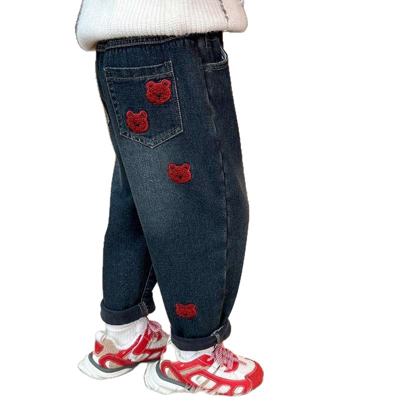 Nuevos jeans de invierno de niñas para niños en una sola pieza de pantalones de invierno para niños de estilo extranjero ropa de invierno casual más pantalones de pantalones