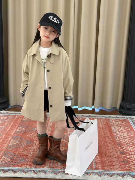 Aimo Beibei Parent-Child Stylish Mid-Length Coat Trendy Children's Korean-Style Spring Casual Fashionable Windbreaker Jacket
