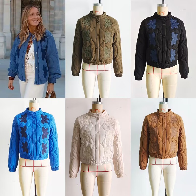 2025 Autumn and Winter New Export Cross-Border European and American Style Women's Clothing Comfortable and Casual Positioning Quilted Cotton Embroidered Cotton Jacket