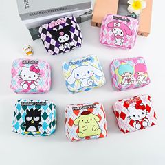 Japanese cartoon checkered series sanitary pad storage bag, cute girl portable cosmetic small item bag
