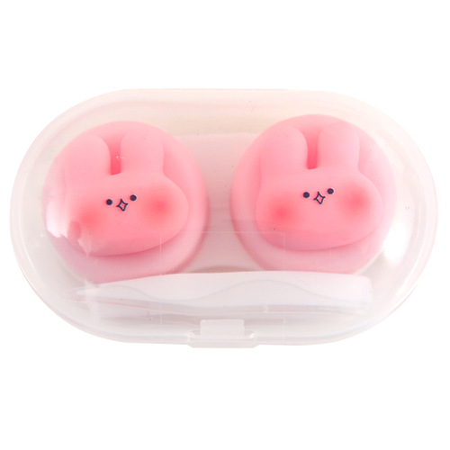 Contact lens case, cute, compact and portable contact lens case, invisible storage box, cartoon animal double companion box
