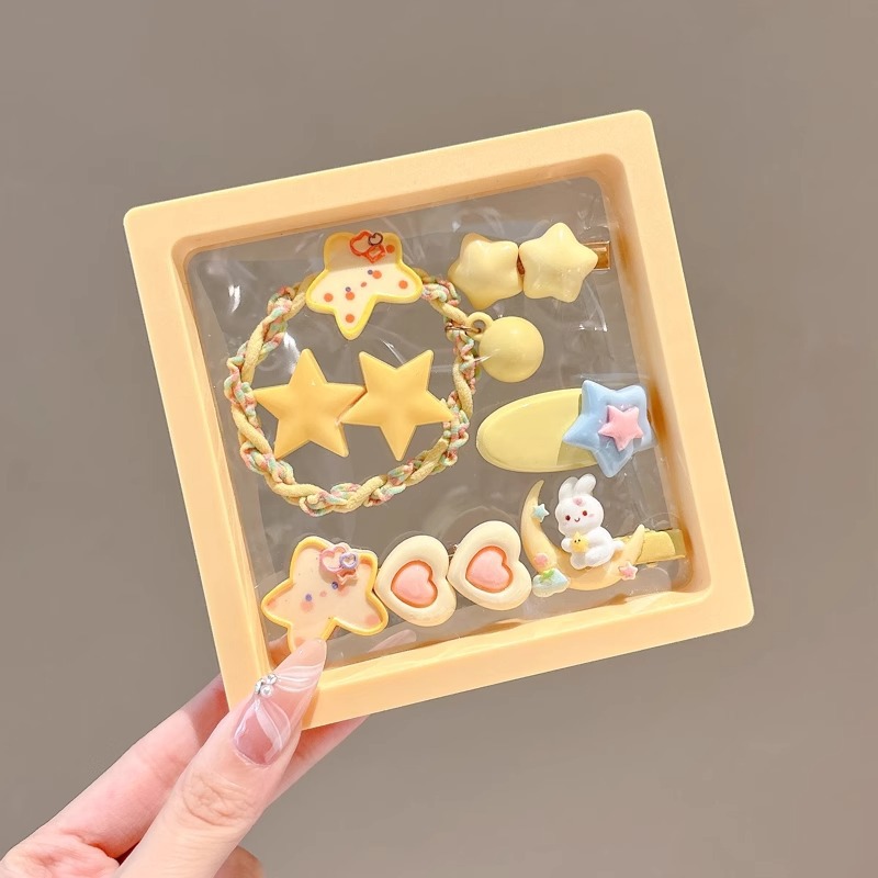 Cartoon series amarillo conjunto de estrellas toque de cabello de alto valor de cara dulce chica viento lateral clip de cabello toque de cabello adornamiento