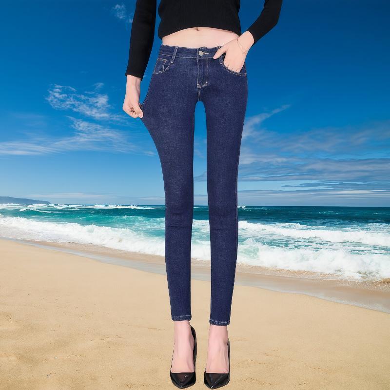 Low-Waist Women's Skinny Pencil Pants, Stretchy Tight-Fitting Denim Cropped Pants, Trendy Versatile Cropped Pants, Ultra-Low-Waist Women's Pants