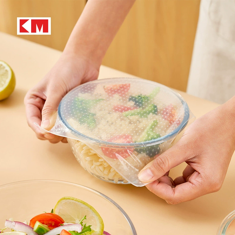 KM прозрачная силиконовая пластиковая пленка повторно используемая кухонная крышка для микроволновки для сохранения свежести Две спецификации