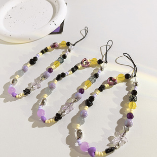 ins Korean style love irregular portable chain bead chain universal mobile phone shell ccd camera mobile phone lanyard anti-lost