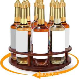 复古木质红酒架可旋转厨房调味品收纳架实木分格化妆品香水整理架