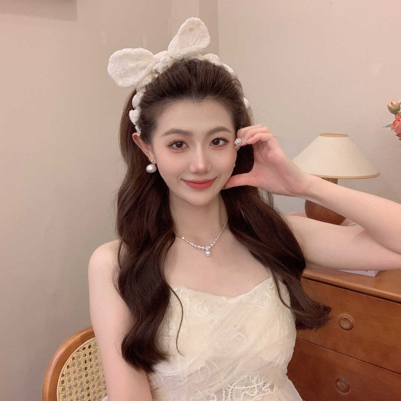 甜美蕾丝兔耳朵蝴蝶结齿梳发箍女2025新款高颅顶防滑头箍时尚发饰|undefined