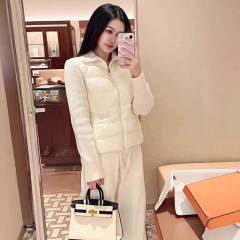 蒙家现货高品质25年秋冬新款拼接针织口袋女式羽绒服时尚百搭