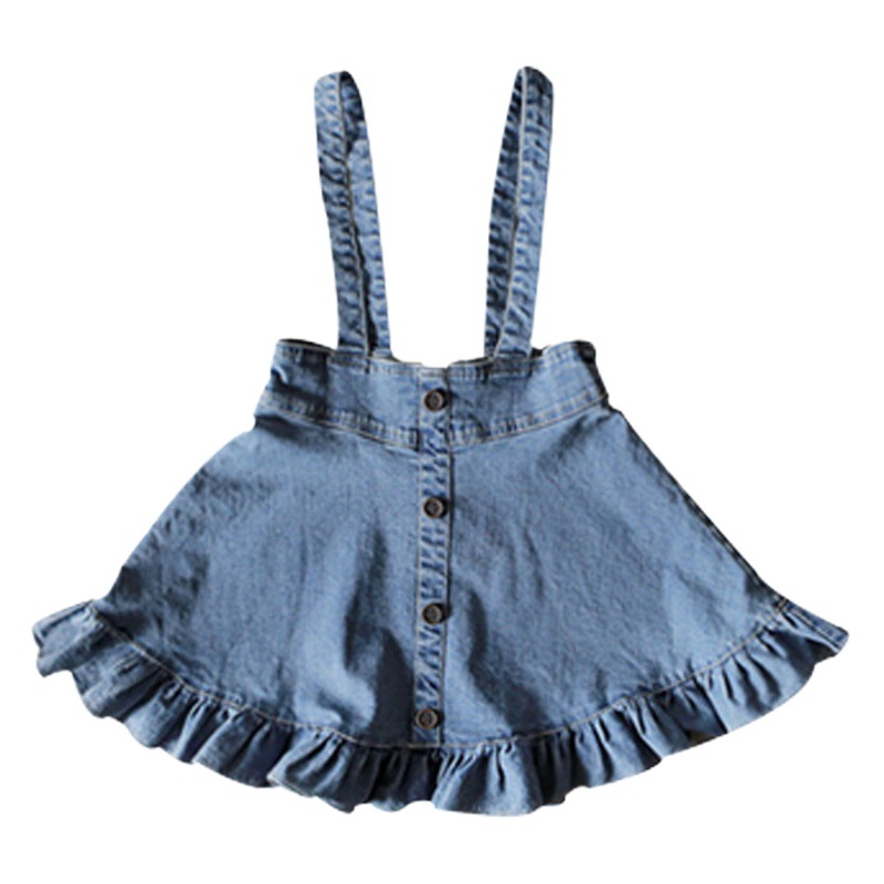 2026 Autumn Strawberry Shan Korean Children's Clothing Girls' Ruffle Strap Dress Denim Suspender Dress in Stock Short Style