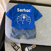 Summer children's cartoon set, summer clothing, jeans, Korean style, with short sleeve, children's clothing