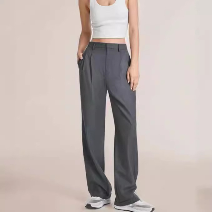 High-Waisted Wide-Leg Dress Pants For Women – Stretchy Office Trousers With Side Pockets, Flowy & Tailored_ecoleips.com