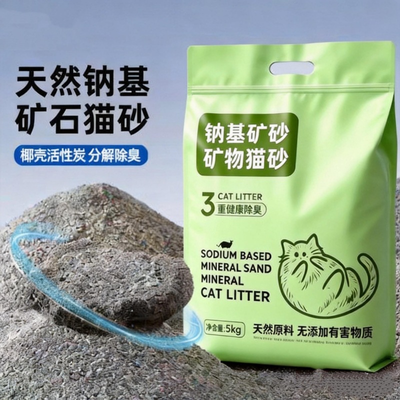 Natural sodium-based ore cat litter deodorizes