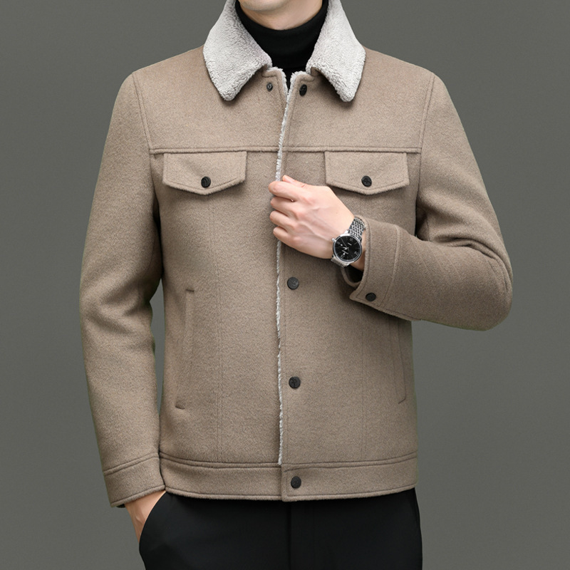 Autumn and Winter New Style Lapel Short Wool Jacket Thickeneded down Liner Young and Middle-Aged Men's Warm Single-Breasted Jacket