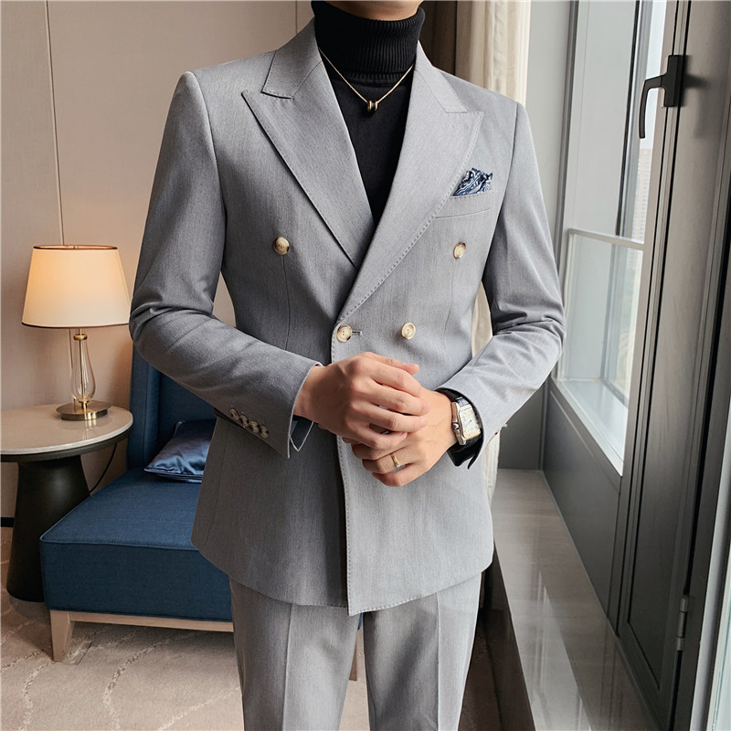 Entrega de una pieza primavera nuevo traje casual traje de hombre traje de doble botonadura vestido de banquete envío de dos piezas