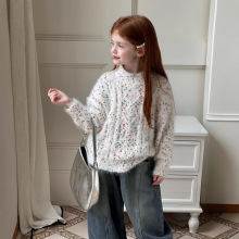 2025冬季新款 韩版女童麻花毛衣特种彩色纱加厚马海毛针织上衣