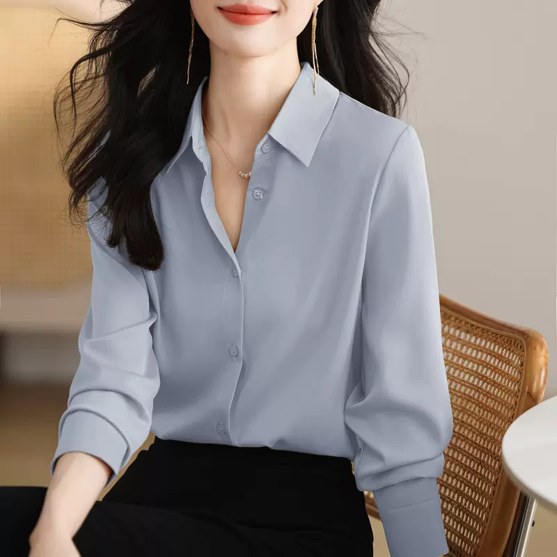 法式缎面衬衫女2025新款正流行秋装女士白色衬衣通勤真丝长袖上衣