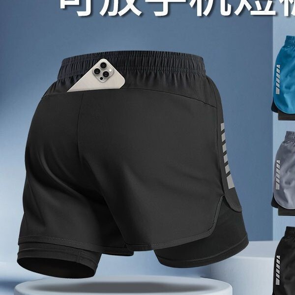 Cross-Border Foreign Trade Sports Shorts That Can Hold a Phone, Quick-Drying Running Shorts with Lining, Marathon Three-Point Track and Field Gear, World Cup