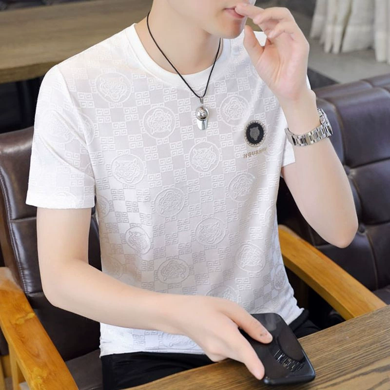 Футболка с короткими рукавами Ice Silk, мужская летняя модная дышащая тонкая футболка с короткими рукавами, модная универсальная Красивая Мужская футболка