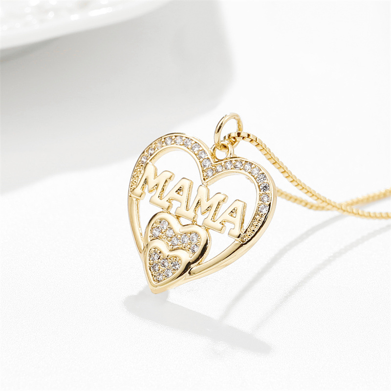 Fashion Simple Heart-shaped Mama Pendant Dripping Oil Copper Necklace display picture 4