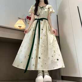 娃娃领碎花少女连衣裙女大童夏季初中高中学生学院风收腰过膝裙子