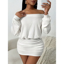 F 71477 Off shoulder fuzzy dress һ�ּ�ë��������ȹ�羳