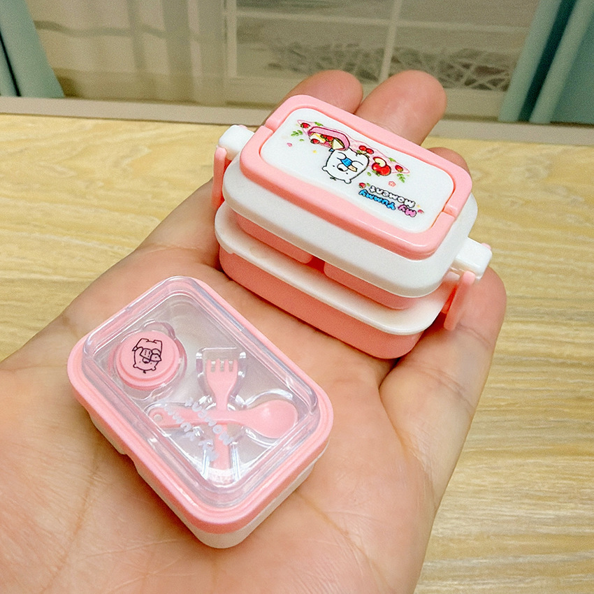 Miniature lunch box, mini simulation pretend play toy, decorative piece, food storage box, cartoon 1/6 scale doll accessory