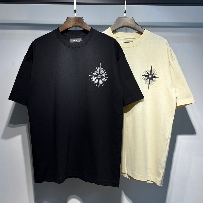 2025 New Product Beauty Amili Amiri Starburst Printed Double Yarn Pure Cotton Casual Short-Sleeved T-Shirt for Men and Women