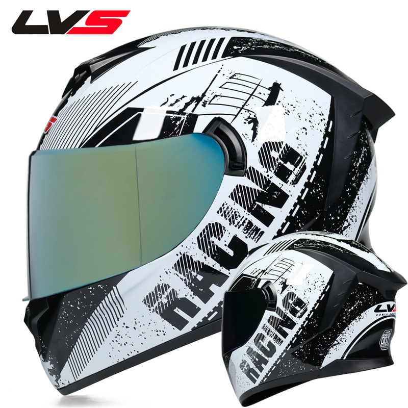 LVS casco de la motocicleta estándar nacional de los hombres y las mujeres del casco completo de doble lente de invierno motocicleta eléctrica Bluetooth cabeza Gris Cuatro Estaciones