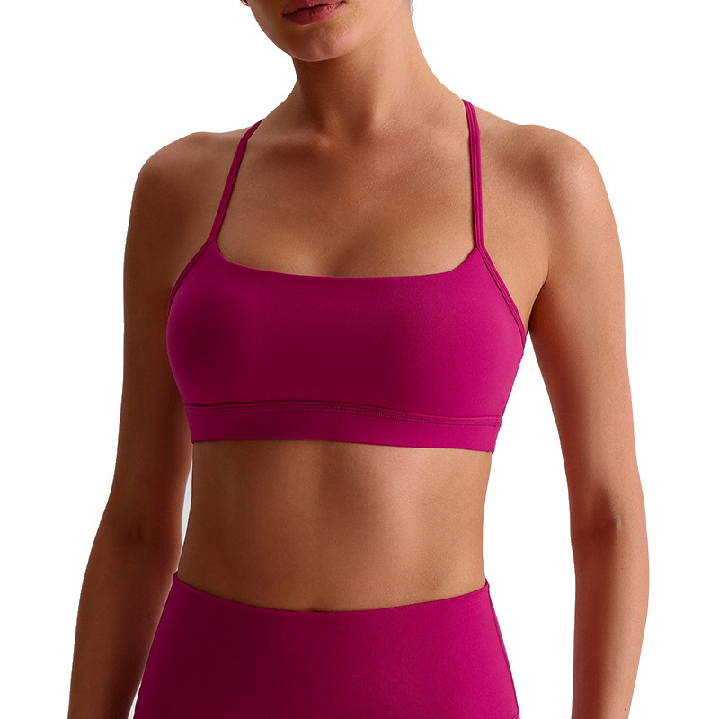 European and American Nude Thin Shoulder Straps Cross Beautiful Back Sports Bra Female Sexy Yoga Vest Pilates Fitness Underwear