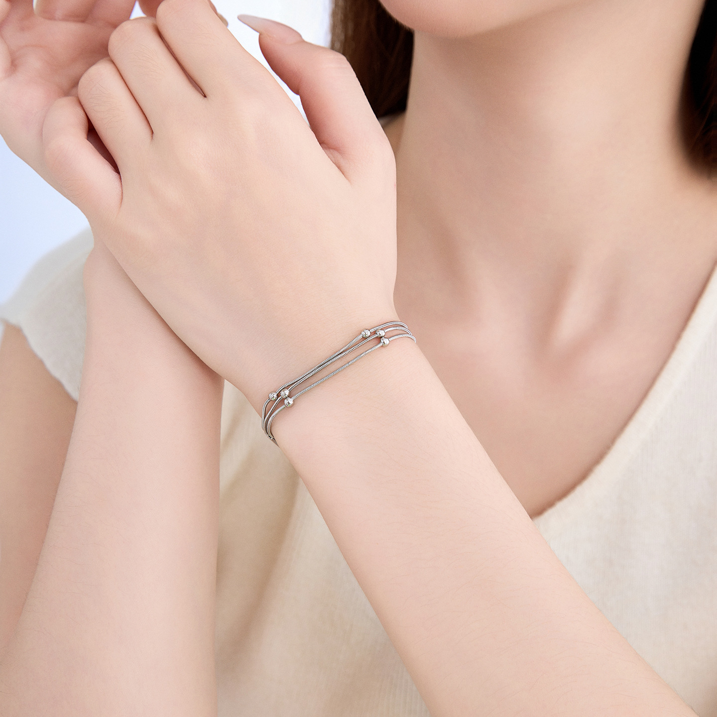 Pulsera de Cadena de Serpiente de Tres Capas de Acero Inoxidable para Mujer image 5