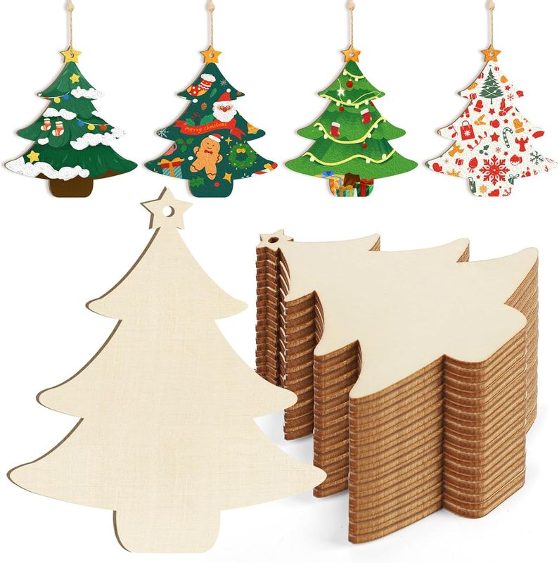 木製ペンダント diy 手描き落書きおもちゃレーザーカット空白クリスマスツリーホリデーパーティー装飾工芸品|undefined