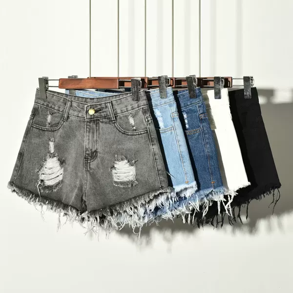 Korean Style High-Waisted Loose Denim Shorts for Women, Summer Plus-Size Ripped Slimming Frayed Wide-Leg A-Line Hot Pants for Women
