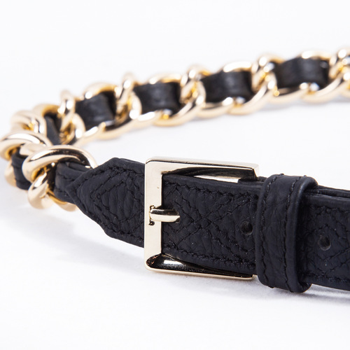 New Chanel-style women's waist chain vintage black gold leather head layer cowhide square pin buckle handmade mid-century belt