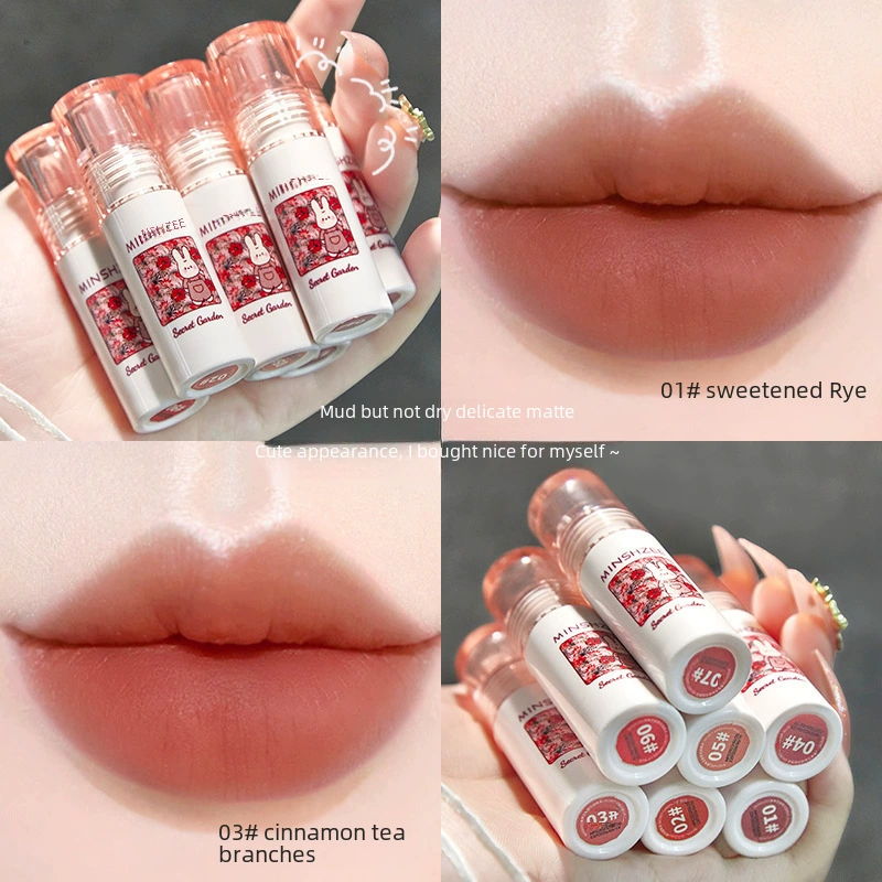 Lip glaze student matte velvet soft mist, white, high value lip mud recommended