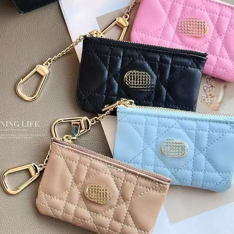 新款欧美潮牌D家刺绣钱包女款高级感 卡包卡套大牌跨境菱格零钱包