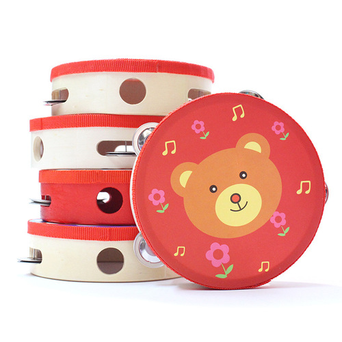 Teacher's wooden tambourine hand bell Orff percussion instrument children's performance tambourine kindergarten musical instrument toy