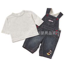 外贸童装婴儿衣服男宝宝牛仔背带裤两件套新生儿连体短裤爬服套装